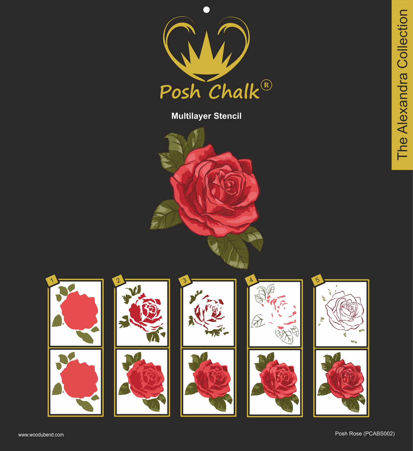 Posh Chalk Multilayer Stencil Posh Rose 9.52 x 12 inches
