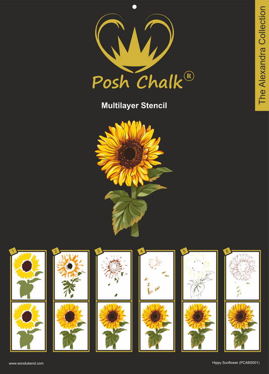 Posh Chalk Multilayer Stencil Hippy Sunflower 10.2 x 15.5 inches