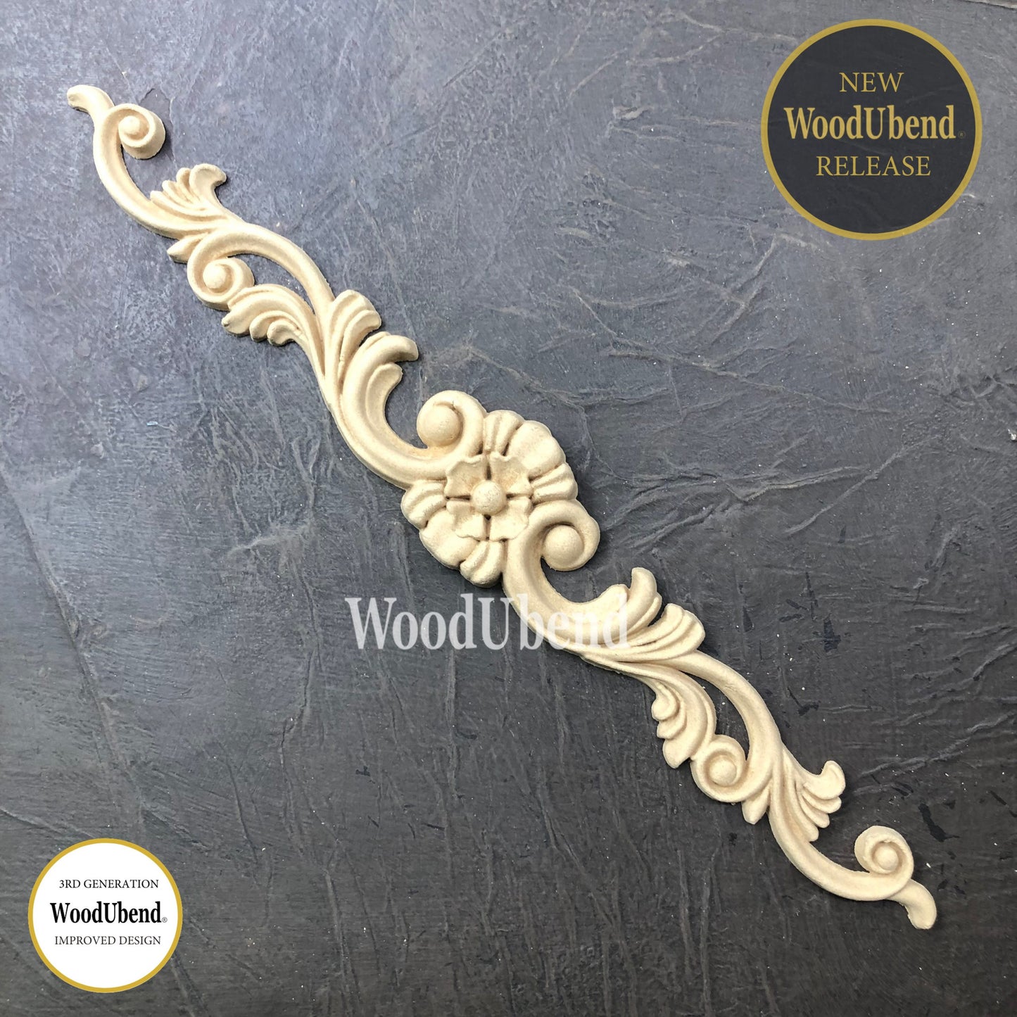 WoodUbend Pack of Two Floral Pediments WUB6041 (1.97 × 12.8 in)