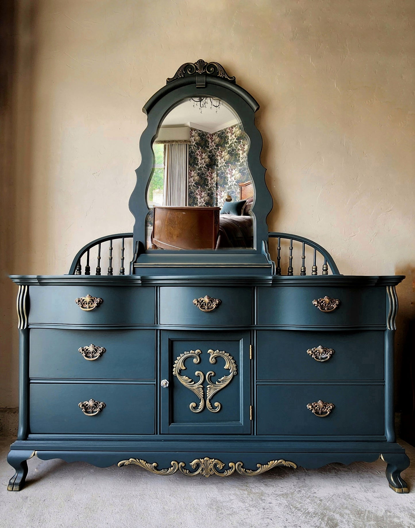 Victorian Style Dresser with Topper - Optional Customized Queen Bed