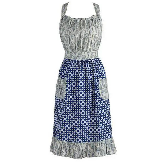 Vintage Style Apron - Blue and White