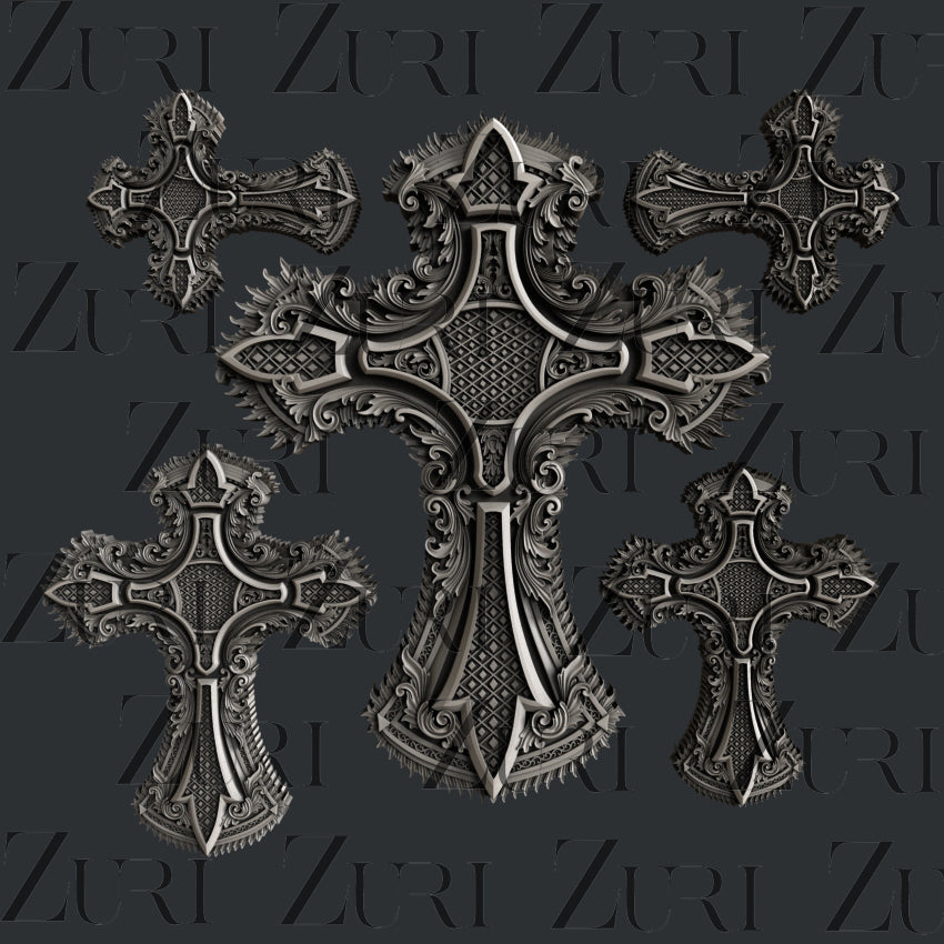 Ornate Crosses Set 4 silicone mold by Zuri